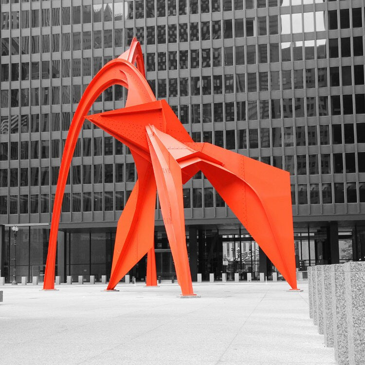 Chicago Flamingo sculpture, red black and white art photo print, city photography, large picture or canvas wall decor 8x10 12x16 20x30 30x45