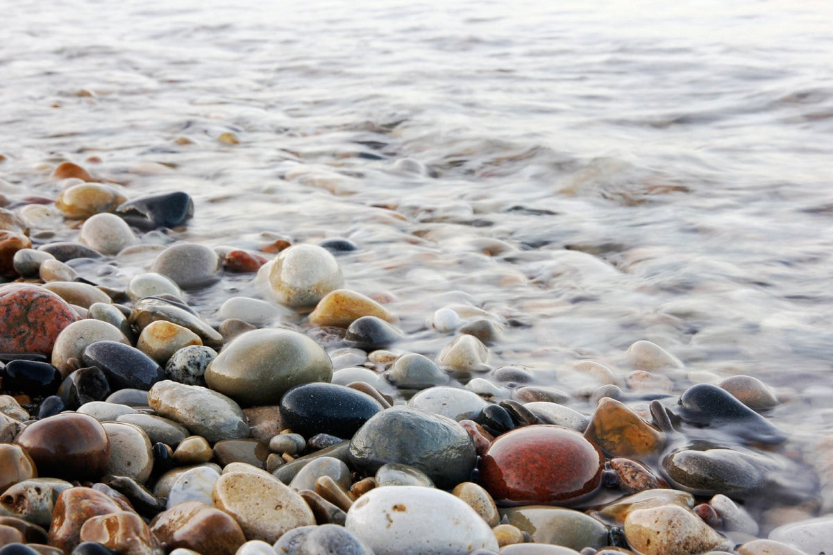 Pebbles art print, pebble beach photography, paper or canvas picture, Lake Michigan shore, rocks photo wall decor, 8x10 11x14 to 24x36 30x45
