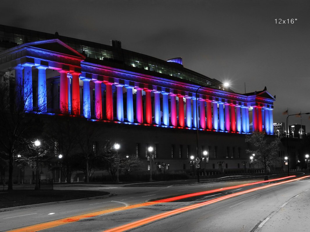 Chicago photo print, Soldier Field print, Chicago Bears wall decor, red and blue art, large Chicago picture, canvas, 8x10 16x20 24x36 32x48