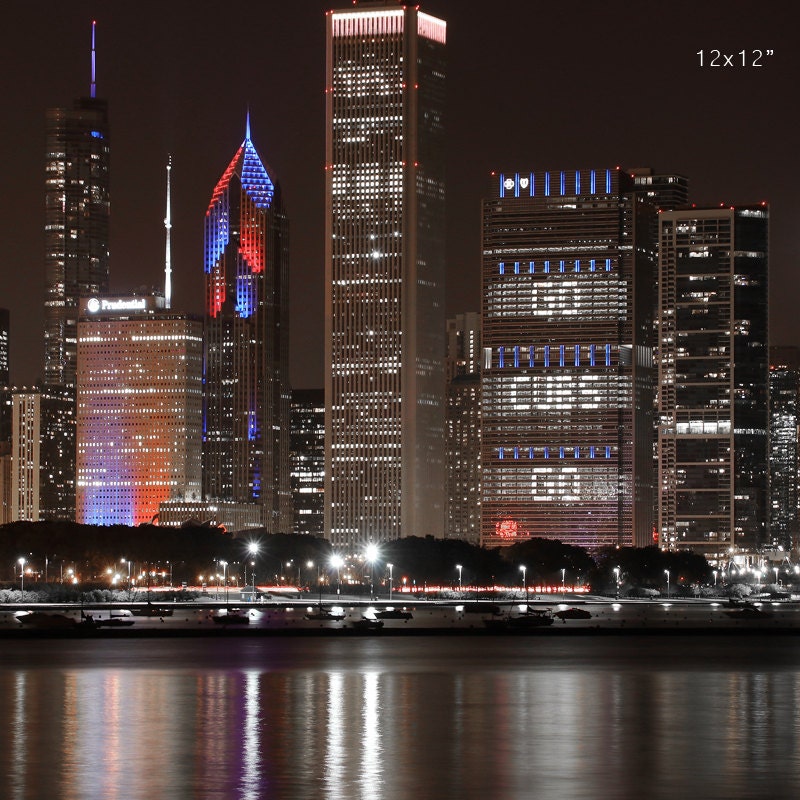 Chicago Cubs Skyline photo print, Chicago downtown picture red and blue city art, large canvas photography wall decor 5x7 12x12 16x24 30x45