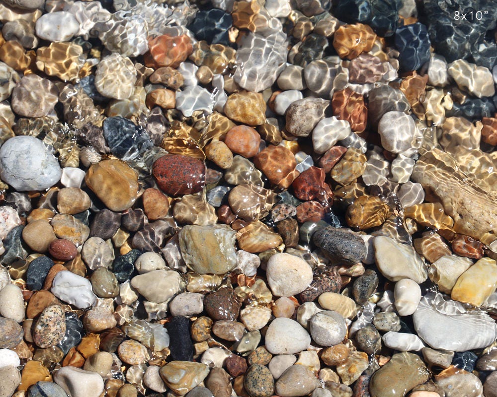 Pebbles art print, pebble beach photography, paper or canvas picture, Lake Michigan stones rocks photo wall decor 8x10 11x14 16x20 24x36