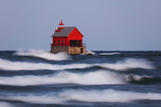 Grand Haven Red Lighthouse photo print, dreamy picture, Lake Michigan art photography, large paper or canvas wall decor, 5x7 to 24x36 inches