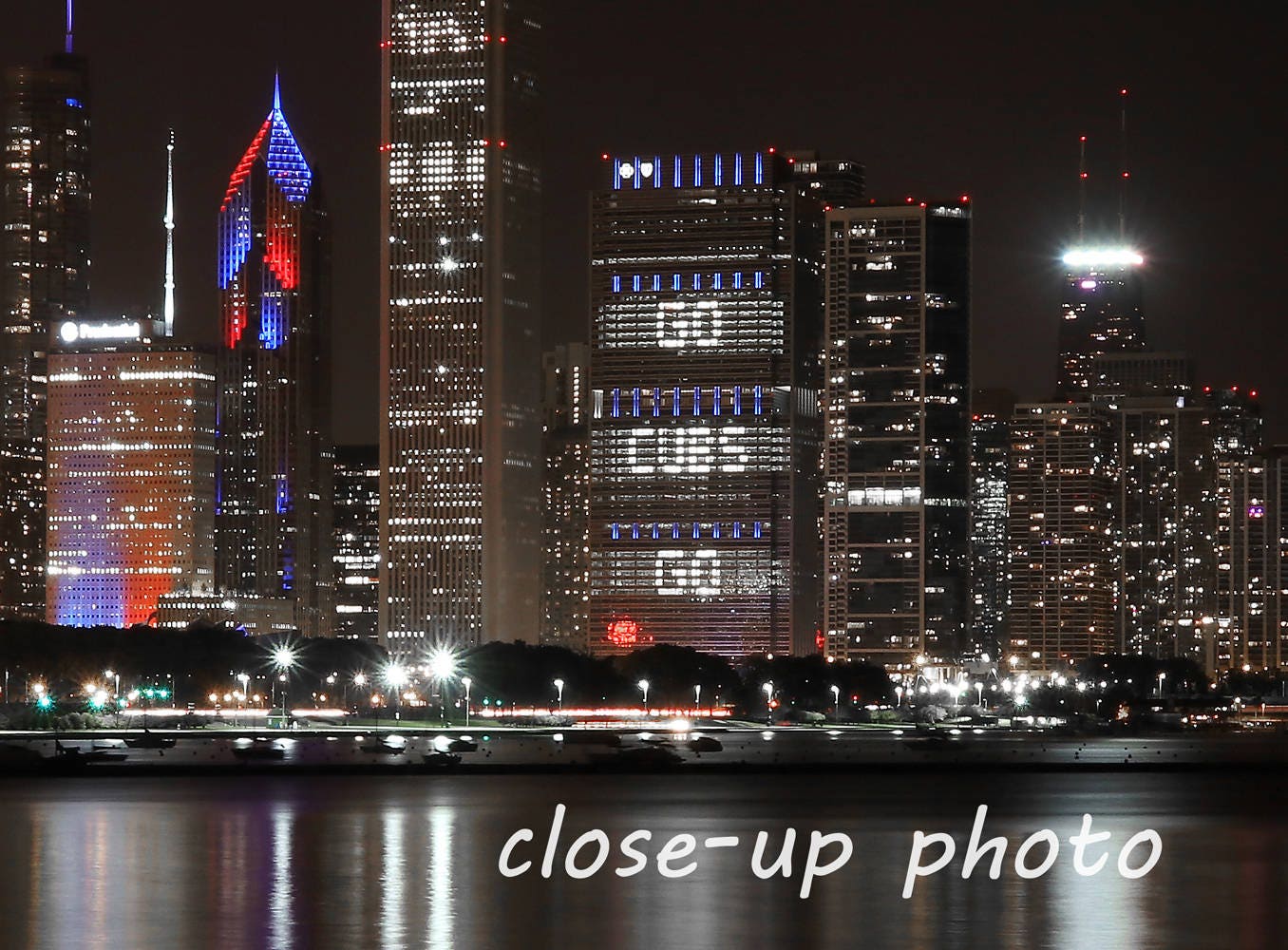 Chicago Cubs skyline photo print, World Series color picture, art photography, large paper or canvas wall decor 8x10 11x14 20x20 24x36 30x45