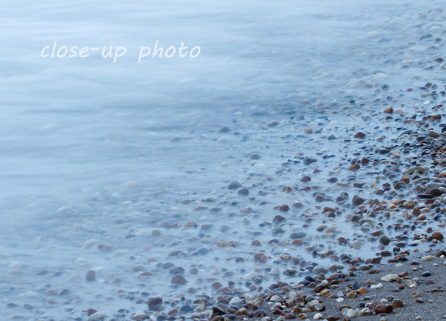 Pebbles art photo print, beach photography, blue silky water, Lake Michigan pictures, large paper or canvas wall decor, 5x7 8x10 to 24x36"