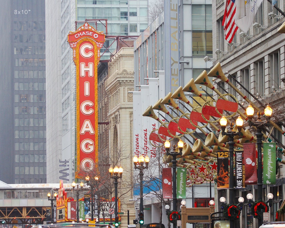 Chicago Theater photo print, Chicago State Street picture, city photography wall art, large paper or canvas decor 5x7 8x10 12x16 30x40 32x48