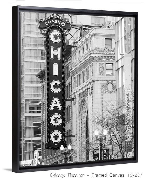 Chicago print, VERTICAL Chicago Theater wall art, black and white Chicago photography, Chicago poster, canvas gift, Chicago 8x10 to 32x48