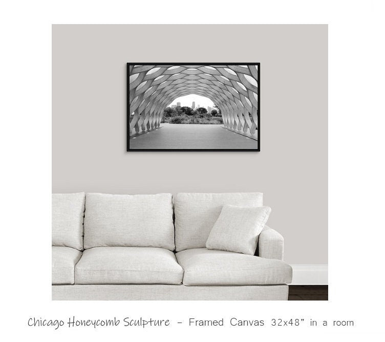Chicago Honeycomb skyline photo print, tunnel sculpture, black and white picture, paper or canvas wall art decor 5x7 8x10 to 24x36 inches