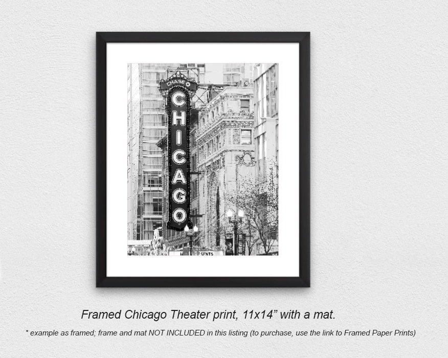 Chicago print, VERTICAL Chicago Theater wall art, black and white Chicago photography, Chicago poster, canvas gift, Chicago 8x10 to 32x48