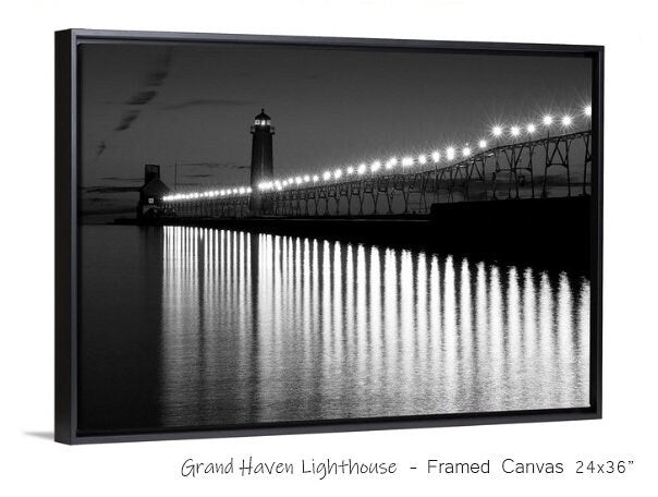 Grand Haven Lighthouse picture, black and white art photo print, Michigan photography, large wall decor, paper, canvas, 5x7 8x10 to 30x45"