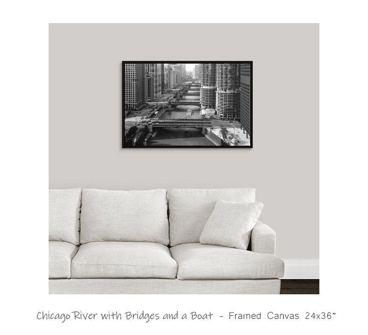 Chicago art print, Chicago River photo, black and white Chicago print, picture of Chicago bridges, large Chicago canvas 5x7 8x10 11x14 40x60