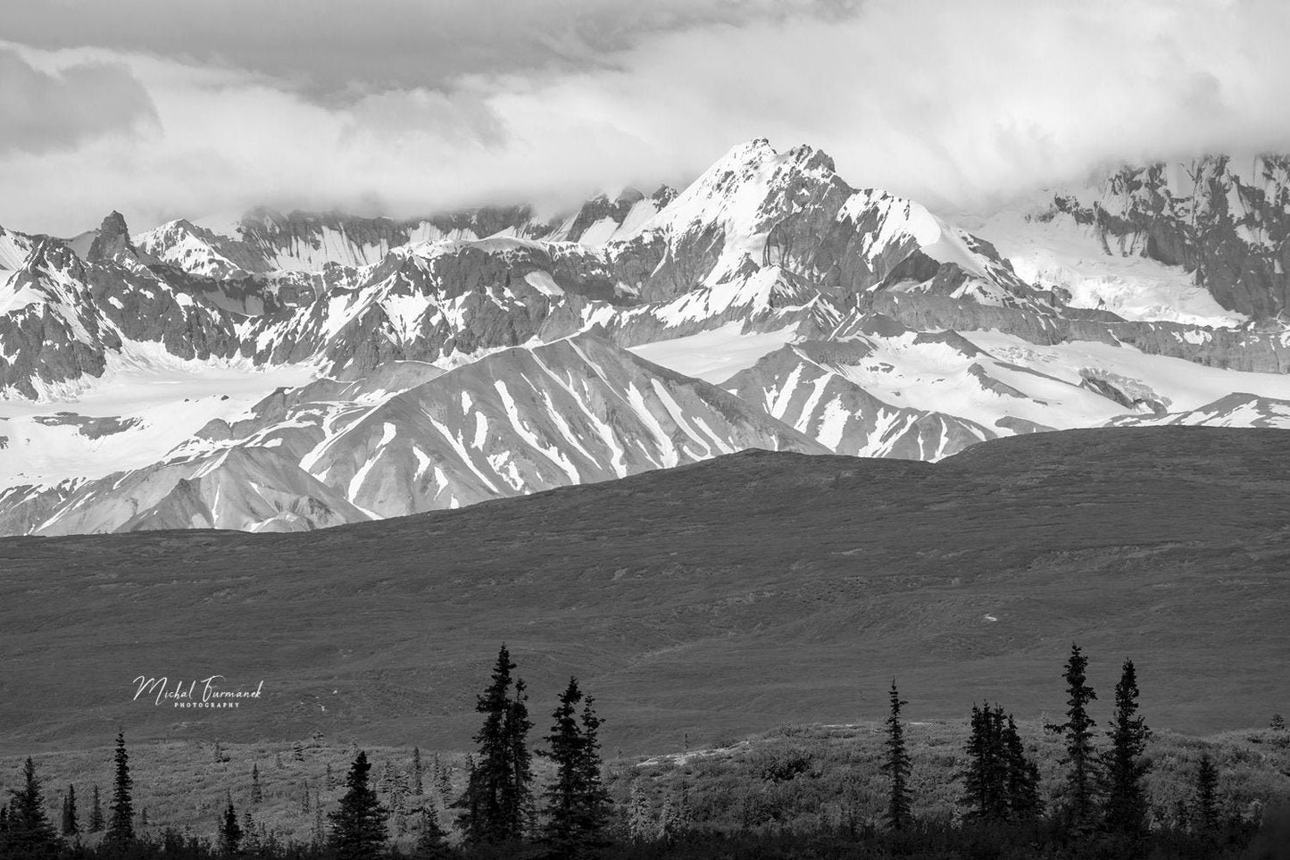 Alaska photo print, Denali Highway, black and white mountain photography, wall art decor, large paper or canvas picture, 5x7 to 40x60"