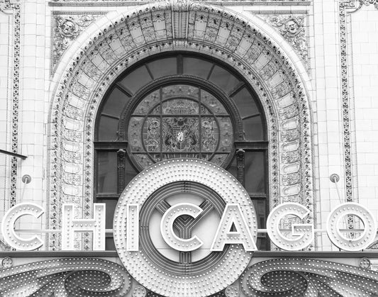 Chicago Theater photo print, black and white Chicago photography wall art, Chicago architecture, Chicago wall art, 5x7 12x18 16x24 to 32x48