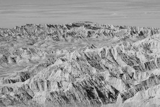 Badlands photo print, black and white South Dakota wall art, National Park photography decor, large paper or canvas picture, 5x7 to 20x30"