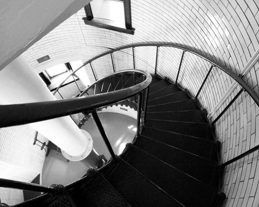 Lighthouse stairs photo print, black and white art photography, spiral picture, wall decor, large canvas 8x10 11x14 12x12 16x20 20x30 24x36