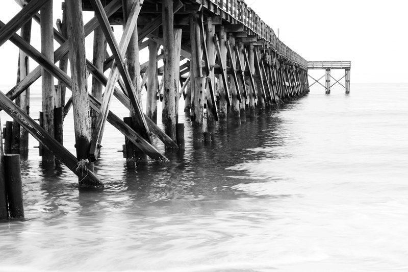 Pier black and white photo print, ocean art photography, Florida picture, nautical paper canvas home wall decor 8x10 11x14 16x20 24x36 30x45