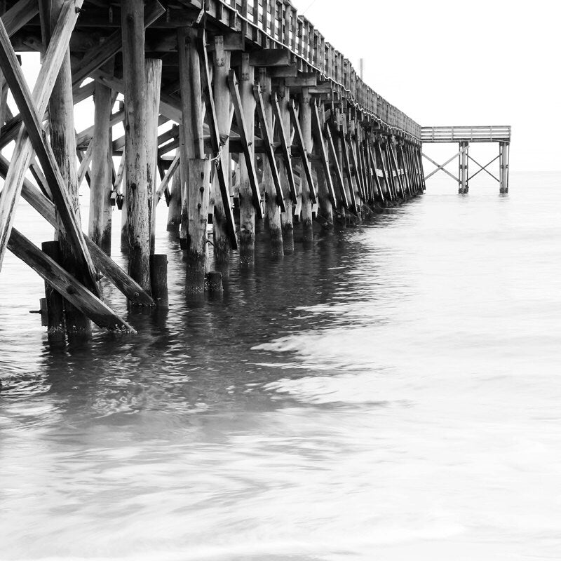 Pier black and white photo print, ocean art photography, Florida picture, nautical paper canvas home wall decor 8x10 11x14 16x20 24x36 30x45