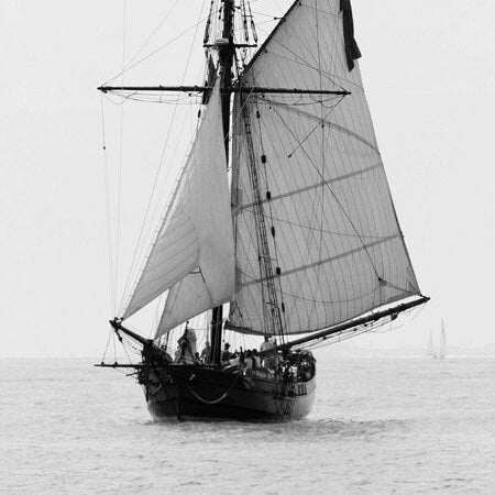 Sailboat photo print, black and white ship, nautical art photography, large Lake Michigan paper or canvas wall decor 8x10 11x14 16x20 30x45