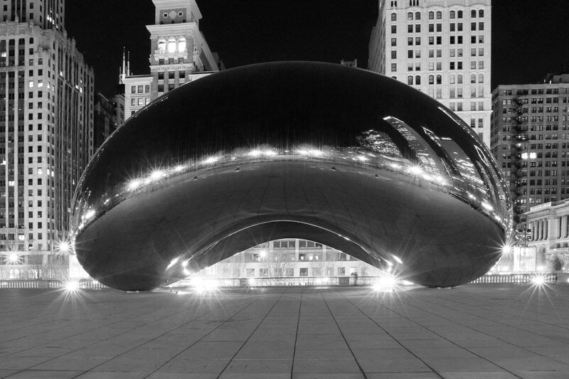 Chicago Bean print, black and white Chicago wall art, Chicago photography at night, large Chicago picture, canvas, 5x7 8x10 11x14 to 32x48