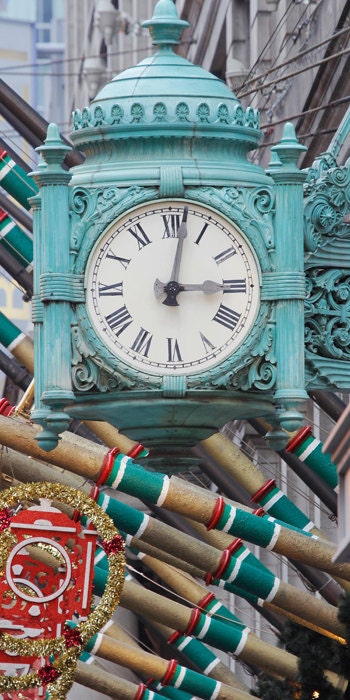 Chicago art photography, Marshall Fields clock photo print, Chicago picture, Chicago wall decor, paper or canvas, 12x12 12x16 20x30 32x48"