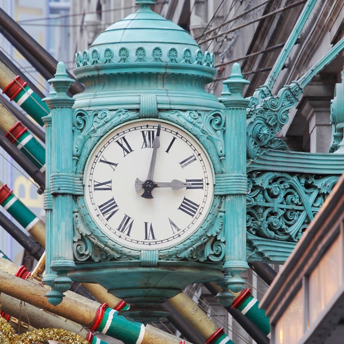 Chicago art photography, Marshall Fields clock photo print, Chicago picture, Chicago wall decor, paper or canvas, 12x12 12x16 20x30 32x48"