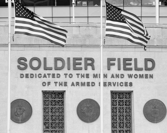 Chicago Bears Soldier Field print, Chicago art print, photography wall decor, framed Chicago Bears gift, American flag photo 5x7 to 32x48