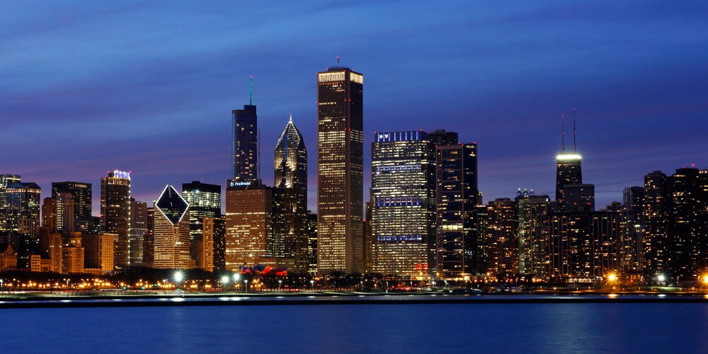 Chicago skyline photo print, Chicago art photography, Chicago picture, city downtown, blue cityscape, Chicago on canvas, 8x10 20x30 24x36