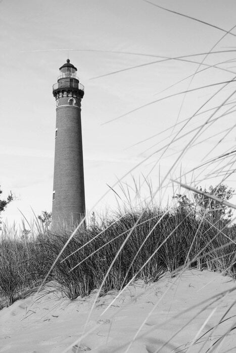 Lighthouse wall decor, VERTICAL Michigan art photo print, black and white photography, large paper or canvas 8x10 11x14 12x12 16x20 24x36