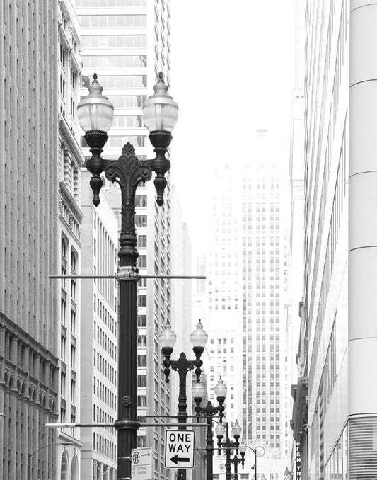 VERTICAL Chicago Street Lights photo print, black and white picture, Chicago poster, canvas wall decor, Chicago framed art 8x10 18x24 24x36"