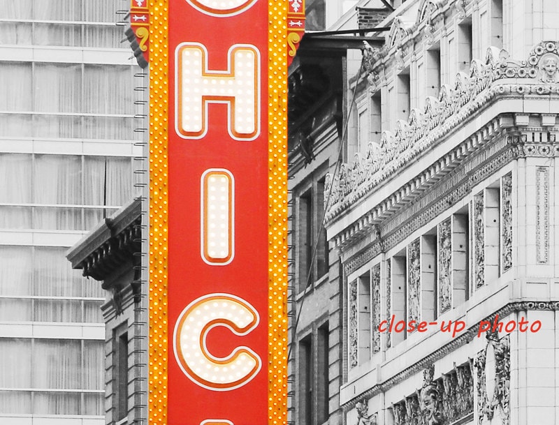 Chicago Theater print, black and white Chicago photography with pop of color, red neon sign, photo or canvas art 5x7 8x10 11x14 16x20 32x48"
