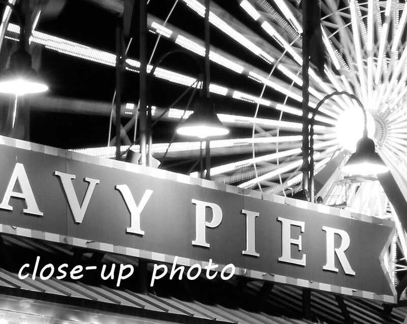 Navy Pier at Night, Chicago wall art, black and white photo, Chicago wall decor, Ferris Wheel, large canvas, 8x10 11x14 16x20 24x30 32x48"