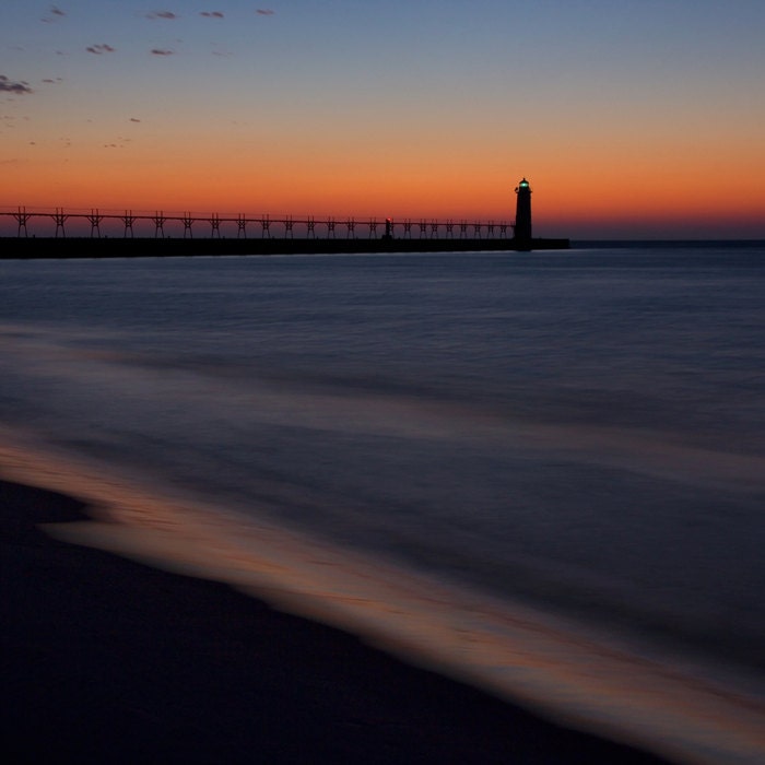 Manistee Lighthouse Sunset photo, nautical wall art, print or canvas, Lake Michigan photography beach decor 5x7 8x10 11x14 16x20 20x30 30x45