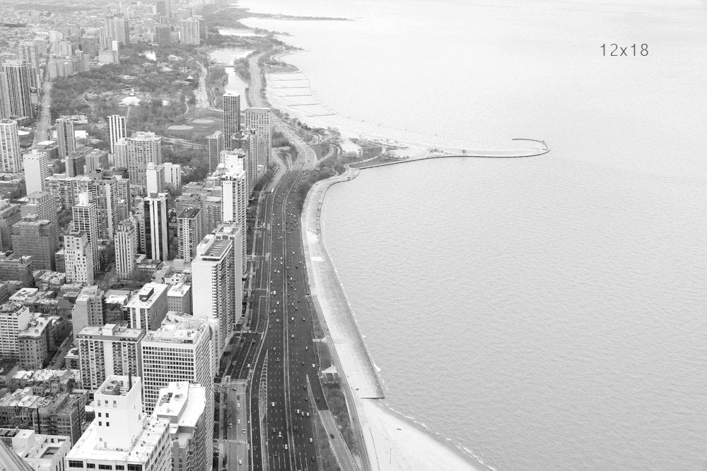 Chicago Lake Shore Drive photo print, Chicago photography, black and white art, large wall art, paper or canvas picture, 5x7 8x10 to 24x36"