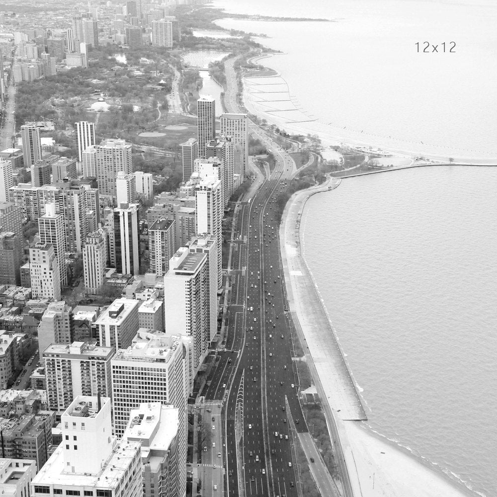 Chicago Lake Shore Drive photo print, Chicago photography, black and white art, large wall art, paper or canvas picture, 5x7 8x10 to 24x36"