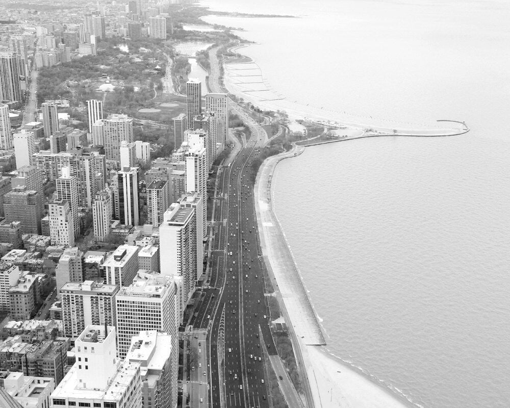 Chicago Lake Shore Drive photo print, Chicago photography, black and white art, large wall art, paper or canvas picture, 5x7 8x10 to 24x36"