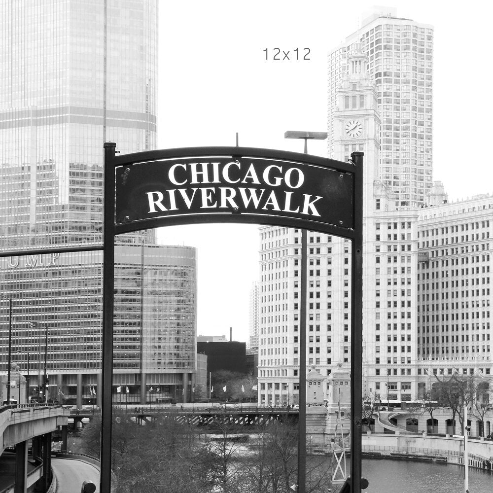 Chicago Riverwalk photo print, city picture, black and white art photography, large paper or canvas wall decor 5x7 8x10 12x12 16x20 30x45