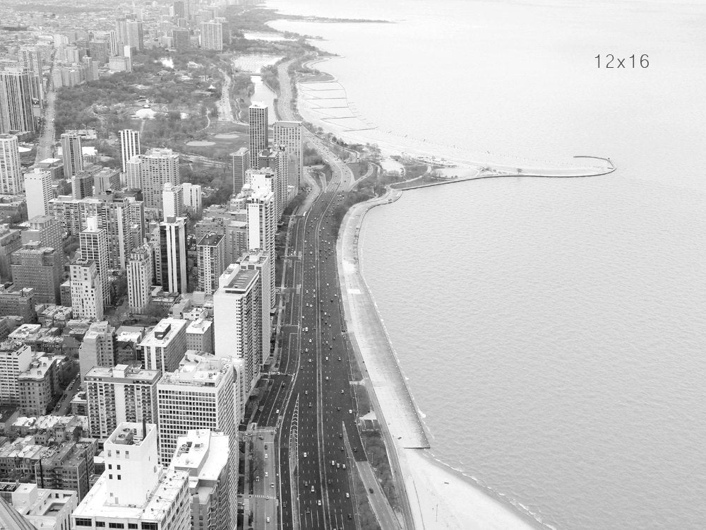 Chicago Lake Shore Drive photo print, Chicago photography, black and white art, large wall art, paper or canvas picture, 5x7 8x10 to 24x36"