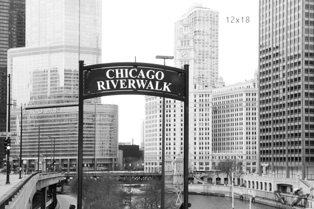 Chicago Riverwalk photo print, city picture, black and white art photography, large paper or canvas wall decor 5x7 8x10 12x12 16x20 30x45