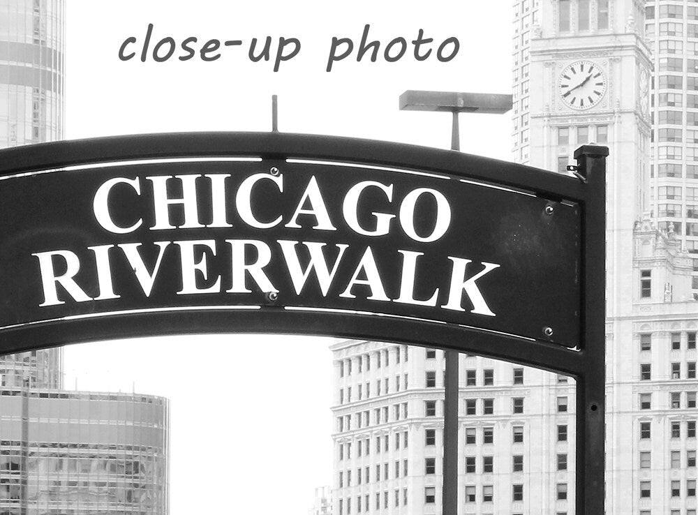 Chicago Riverwalk photo print, city picture, black and white art photography, large paper or canvas wall decor 5x7 8x10 12x12 16x20 30x45