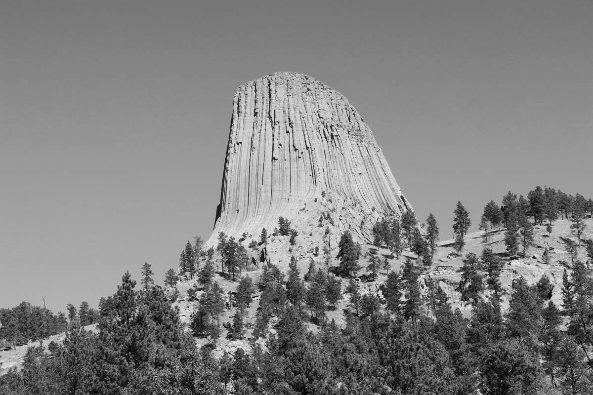 Devil's Tower photo print, black and white Wyoming art, American West photography wall decor, large paper canvas picture 5x7 to 32x48"