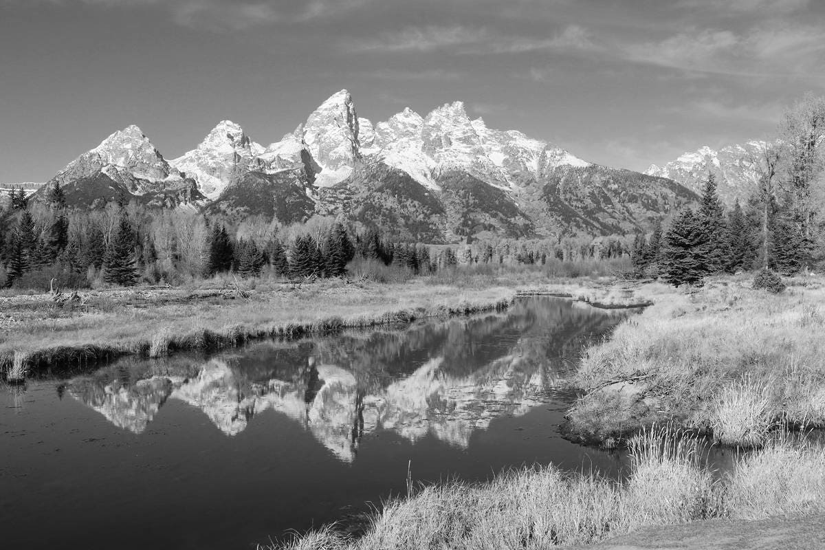 Grand Teton photo print, black and white Wyoming art, snow-capped mountains photography wall decor, large paper canvas picture 5x7 to 32x48"