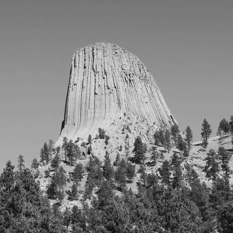 Devil's Tower photo print, black and white Wyoming art, American West photography wall decor, large paper canvas picture 5x7 to 32x48"