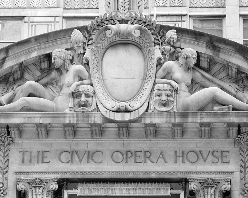 Chicago picture, wall art decor, Civic Opera House photo print, black and white photography, large paper or canvas, 5x7 8x10 11x14 to 24x36"