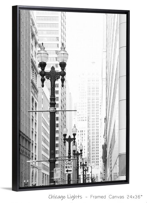 VERTICAL Chicago Street Lights photo print, black and white picture, Chicago poster, canvas wall decor, Chicago framed art 8x10 18x24 24x36"