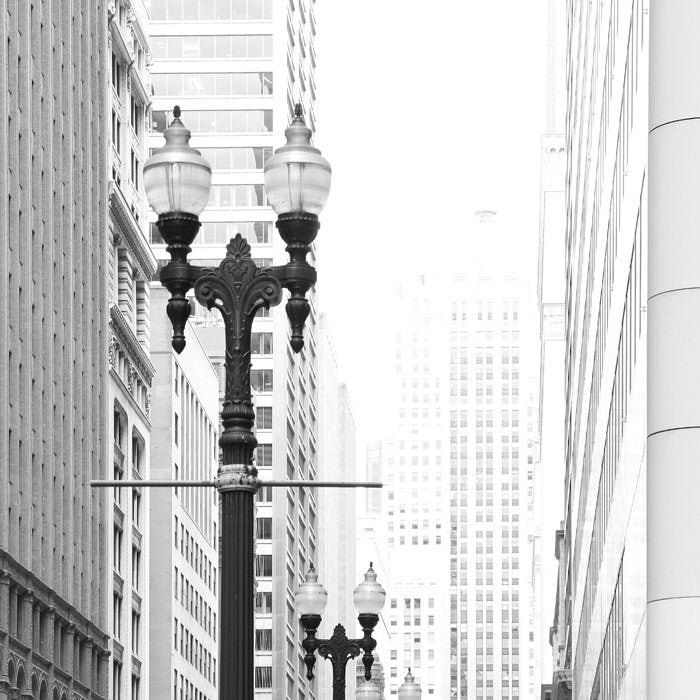 VERTICAL Chicago Street Lights photo print, black and white picture, Chicago poster, canvas wall decor, Chicago framed art 8x10 18x24 24x36"