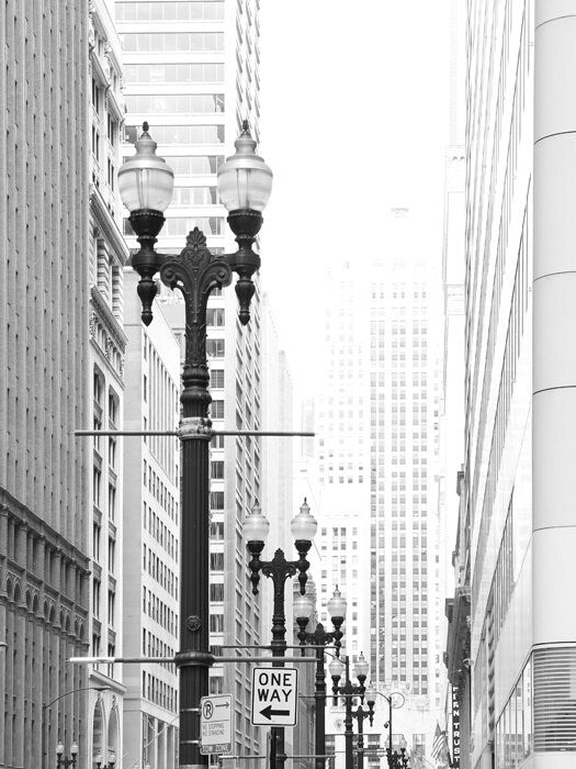 VERTICAL Chicago Street Lights photo print, black and white picture, Chicago poster, canvas wall decor, Chicago framed art 8x10 18x24 24x36"