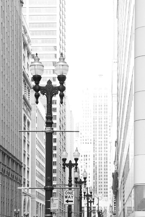 VERTICAL Chicago Street Lights photo print, black and white picture, Chicago poster, canvas wall decor, Chicago framed art 8x10 18x24 24x36"